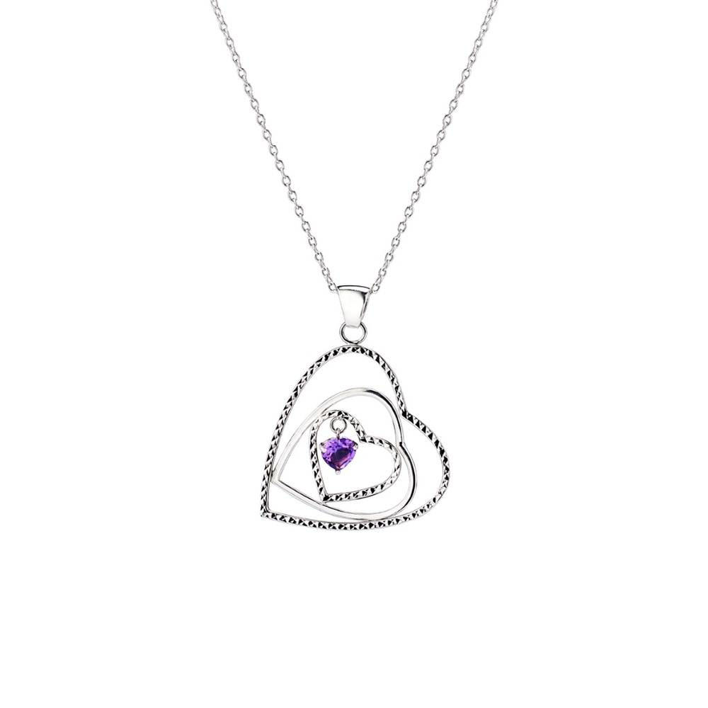 Amethyst And Sterling Silver Multi Heart Drop Pendant Necklace